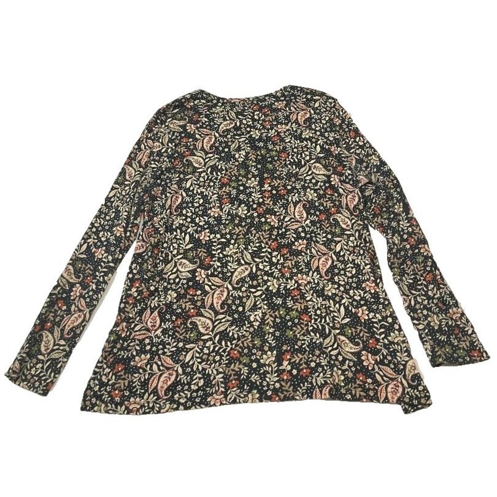 J. Jill Pima Cotton Crew Neck High-Low Long Sleeve Floral Paisley Tee Size L - Picture 3 of 8